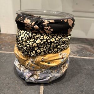 4 Anthropologie satin/silk headbands plus holder